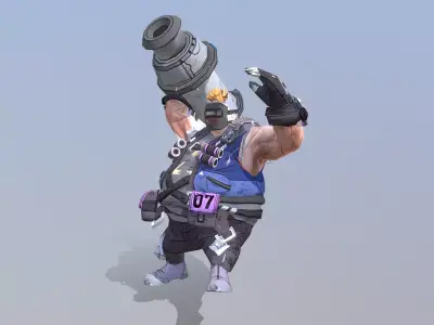 Big Cannon Warrior Firing Ammo FBX png 3D model