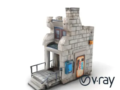 Burnt-Out Police Station Architectural model pack Low-poly 3D model