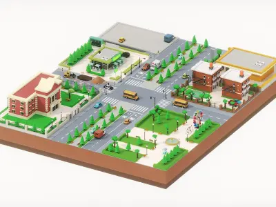 Isometric cartoon street 3d model 3D model