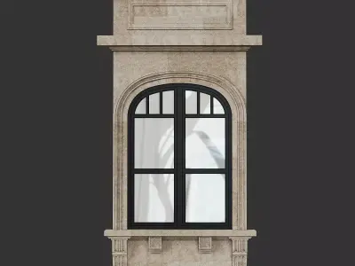 Classical Stone Carving Window 01 Low-poly 3D model
