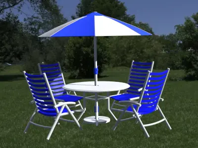 Patio outdoor table with chairs and umbrella 1 3D model