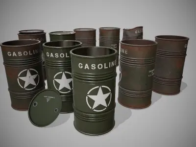 Barrels Military set Low-poly 3D model