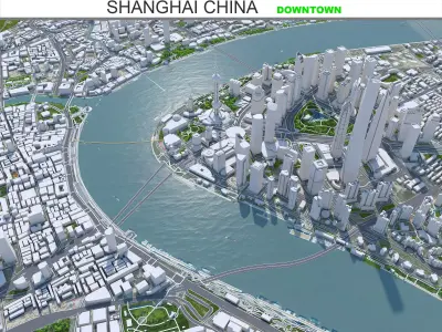 Shanghai Downtown China  Low-poly 3D model