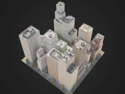 Realistic City District C34-C41 MAYA Low-poly 3D model