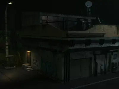 Game Ready Building with assets Low-poly 3D model