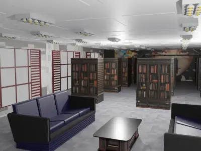 Library Interior Low-poly 3D model