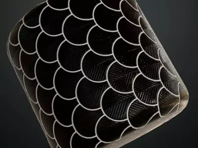 Luxury Glossy Black Fish Scale Tiles with Etched Pattern PBR  Texture