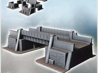 Road bridge with sidewalk guardrails and platform in cut stone 6 3D print model