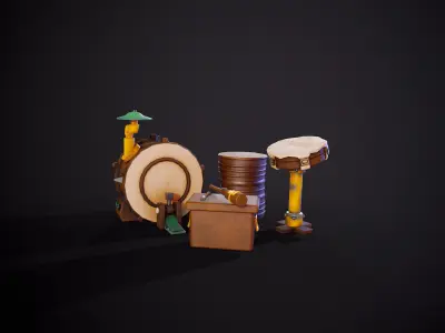 Stylized drum set Low-poly 3D model
