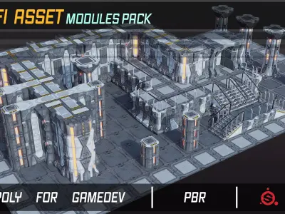 Sci-fi asset modules pack Low-poly 3D model