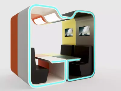 Modular Booth Cubicle with Desks and Chair Low-poly 3D model