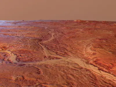 Mars River Desert Terrain Landscape Planet Mountains Aerial  Low-poly 3D model