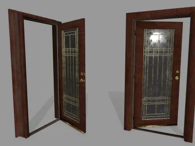 door 2 wooden with glass Low-poly 3D model