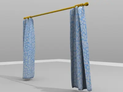 Open Double Curtains simulations  Low-poly 3D model
