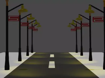 Walking street with lampposts Free 3D model