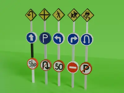 Low Poly Cartoon Traffic Signs Pack  15 Models Free low-poly 3D model
