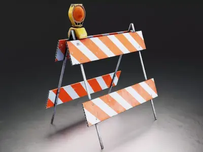 Construction Road Barrier with Warning Light 3D Model Low-poly 3D model