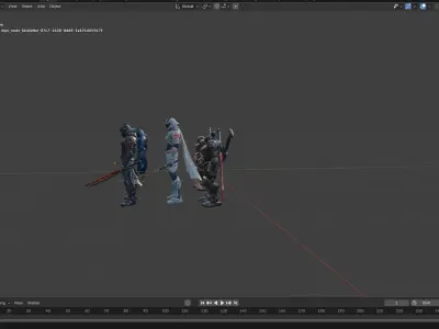 Futuristic Mecha Warriors Lineup Blender 3D Render Low-poly 3D model