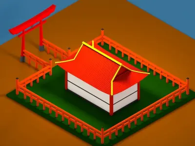 Japanese Shrine Low-poly 3D model