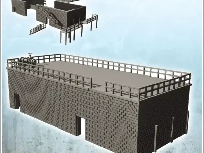 Brick industrial building with staircase and pipework intact ver 3D print model