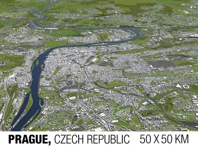 Prague Czech Republic 50x50km 3D City Map 3D model