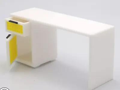 Desk with functional door drawer and customizable panel  3D print model