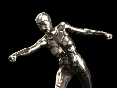 Sci-Fi Metal Woman PBR Rigged  3D model