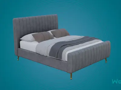 Bed with Upholstery Low-poly 3D model
