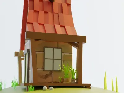 Low Poly House on hill 3D model
