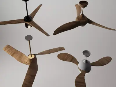 Modern Artistic Wooden Ceiling Fan Set 3D model