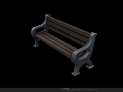 Stylized Wooden Park Bench - AI Low-poly 3D model purchase