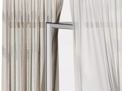 Linen curtains when open window 07 HBH Low-poly 3D model