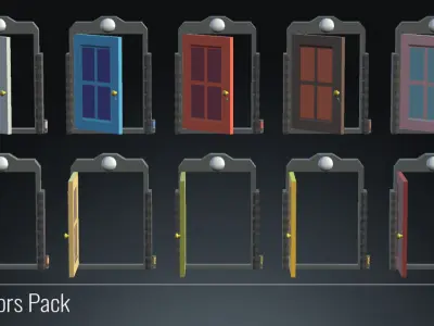 3D Lowpoly Doors Pack - Home Interior Low-poly 3D model