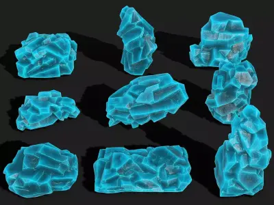 Mountain ice Rocks - PBR Pack 12 Low-poly 3D model