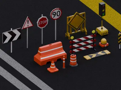 Road Construction Props Pack Low-poly 3D model