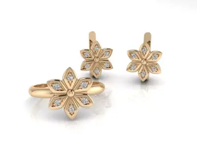 Collection 23 gold flower ring with diamonds 3D Model Pack