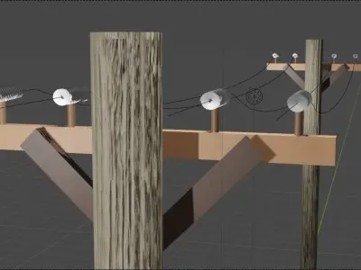 Wooden Electricity Utility Pole Low-poly 3D model