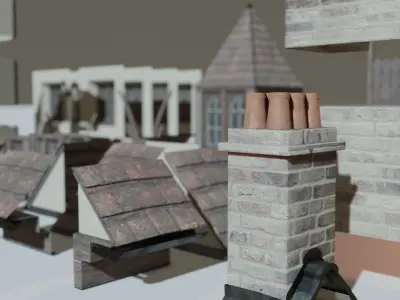 Medieval Town House with over 160 piece Modular Asset Kit Low-poly 3D model