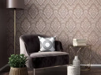 Mocha Damask Medallion Wallpaper  Texture