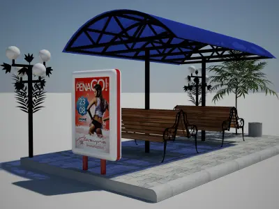 Bus stop Low-poly 3D model 35