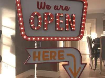 Retro sign We are OPEN 3D model