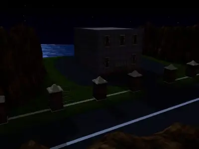 Abandoned building on cliff-side scene Low-poly 3D model