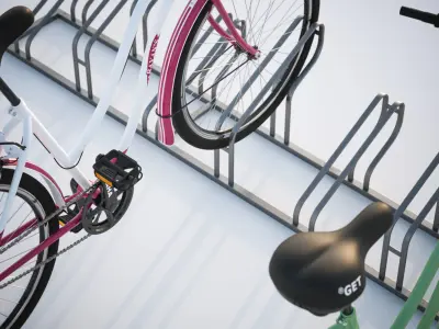 Bike stand with two colorful bikes 3D model