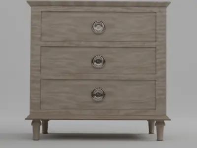 Light Brown 3-Drawer Wood Nightstand Table- Bedside Table 3D model