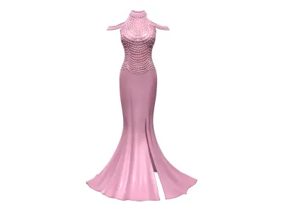 Shoulder Cutout Mermaid Dress Low-poly 3D model