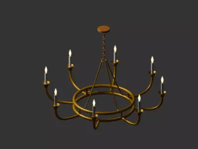 Stylized Gold Candle Chandelier  Low-poly 3D model