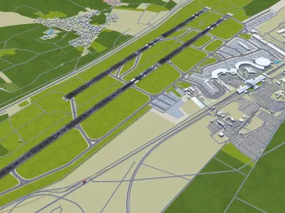 Lyon - Saint Exupery Airport 10km Low-poly 3D model