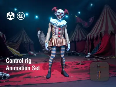 Demon Clown with Grinning Face in Ruined Circus Low-poly 3D model