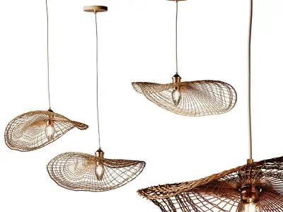 Boho Hand-woven Rattan Chandelier Decorative Pendant Light 3D model