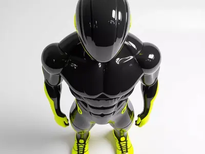 Cyberpunk Male Figure Glossy Black Suit Neon Yellow Accents 3D Low-poly 3D model